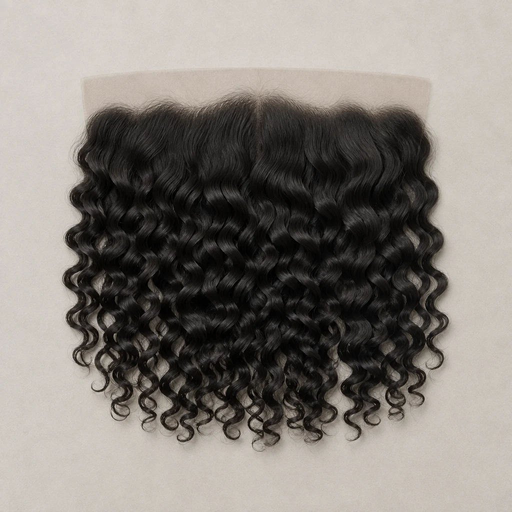 Deep wave natural black human hair 13x4 lace frontal