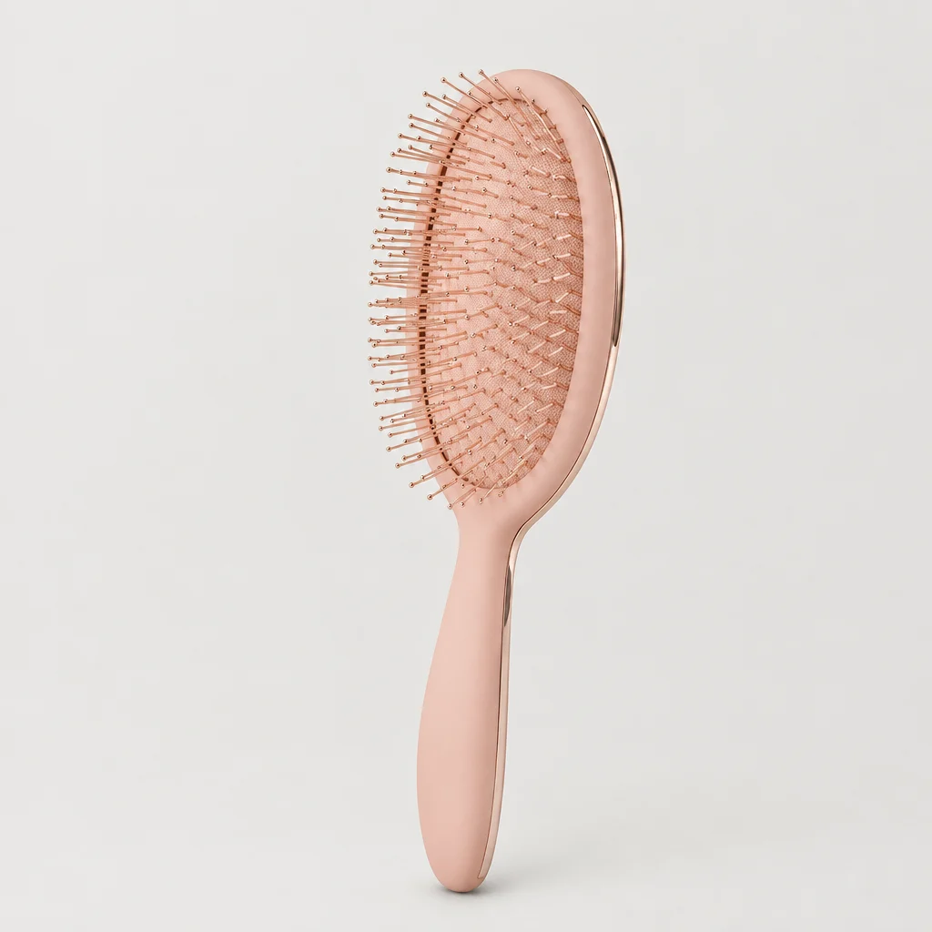 Blush pink and rose gold oval detangle brush