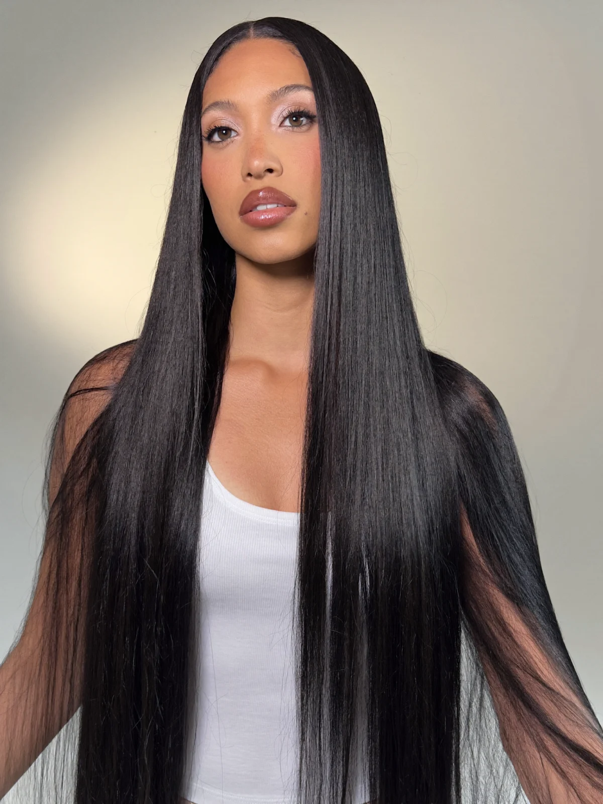 Xenia extra long jet black bone straight human hair wig